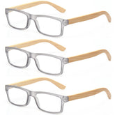 KERECSEN 3 Pack Rectangle Wood Grain Reading Glasses Unisex 007 - kerecsen
